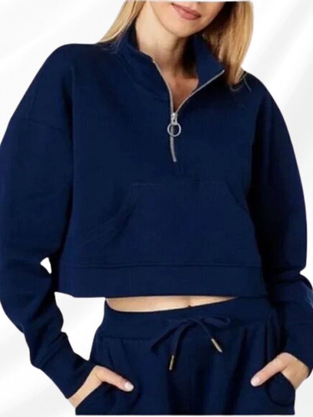 WeWoreWhat Cropped Half Zip Pullover Terry Dress Blue Size S
